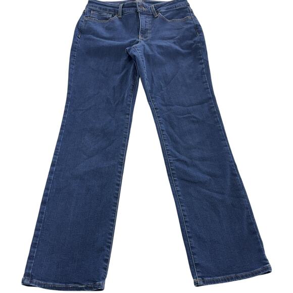 NYDJ Marilyn Straight Jeans Womens 6P Blue Stretch Petite Denim Mid Wash Quinn - Picture 1 of 8